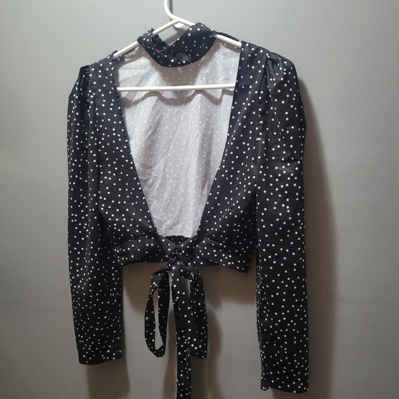 Unknown Brand Black and White Polka Dot Long Sleeve Top S - Picture 7 of 7